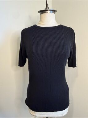 PETER NYGARD Black 100% Silk Ribbed Knit Short Sleeve Top – SIZE 2X